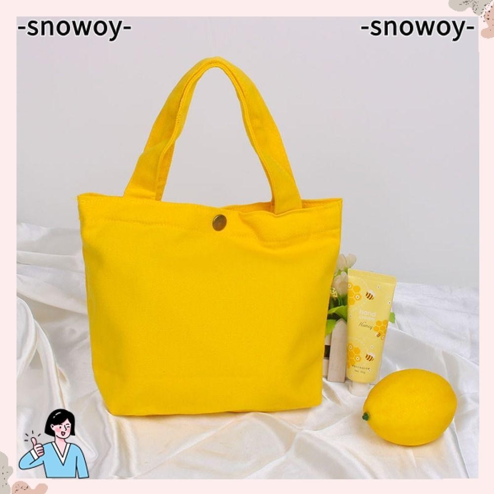SNOWOY1儲物袋,銅扣棉花迷你手提包,簡單帆布化妝品純色購物布女性