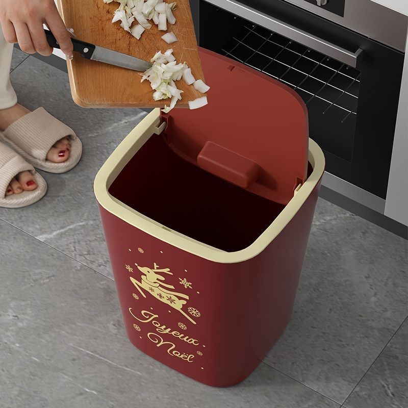 【曼達家居生活館】家用垃圾桶新款客廳現代創意輕奢高顏值耶誕喜慶大容量收納筒紙簍