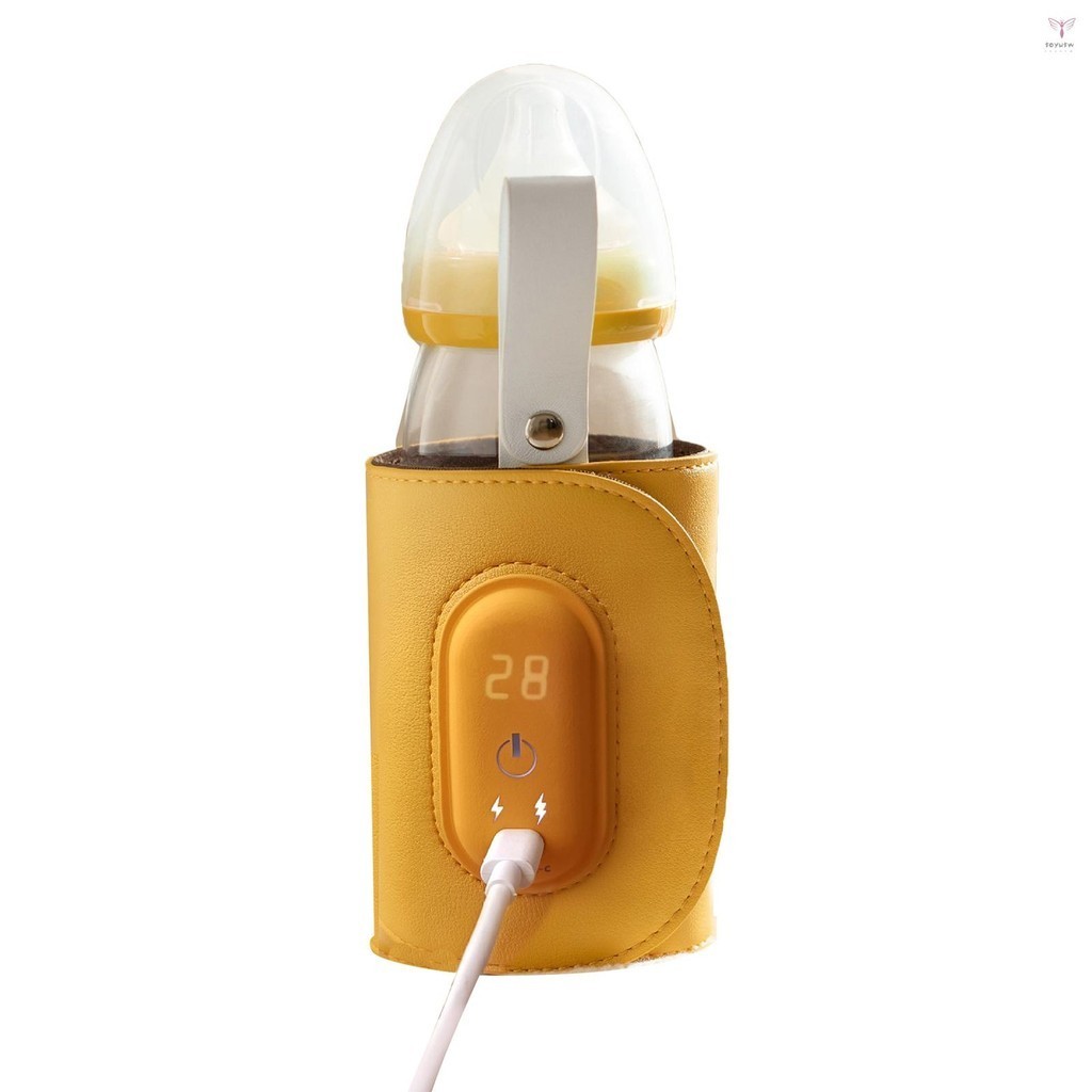 便攜式 USB 奶瓶加熱器旅行牛奶保溫器汽車嬰兒奶瓶加熱器奶瓶加熱袋,用於母乳和配方可調節溫度,帶 LED 溫度顯示