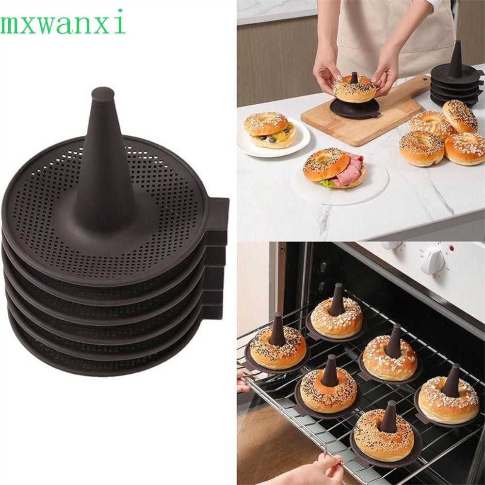 MXWANXI6Pcs硅膠甜甜圈模具,便攜式圓錐形狀百吉餅鍋套裝,咖啡洗碗機安全用於烘烤的麵包模具