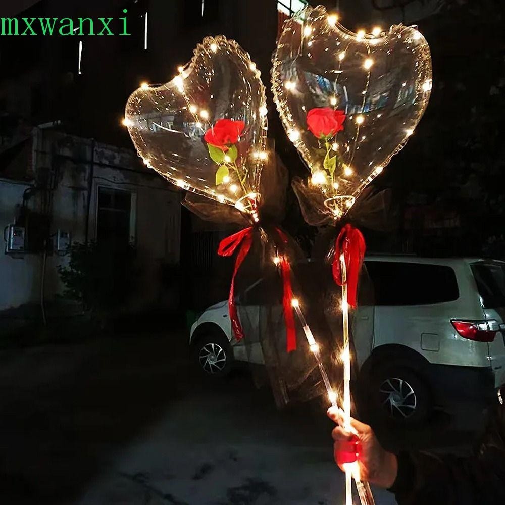 MXWANXI心臟玫瑰Bobo氣球,愛的心發光LED玫瑰波波球,透明DIY玫瑰氣球花束婚禮