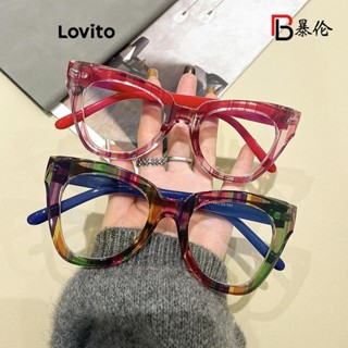 Lovito 女用休閒格紋彩色貓眼鏡 LFA29143