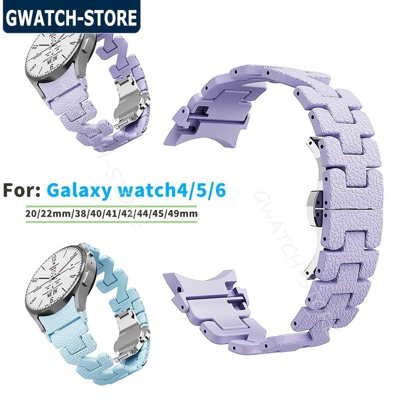 適用三星Galaxy Watch6 Classic 43mm 47mm蝴蝶釦錶帶 watch5 4 PC皮紋弧口女士錶帶