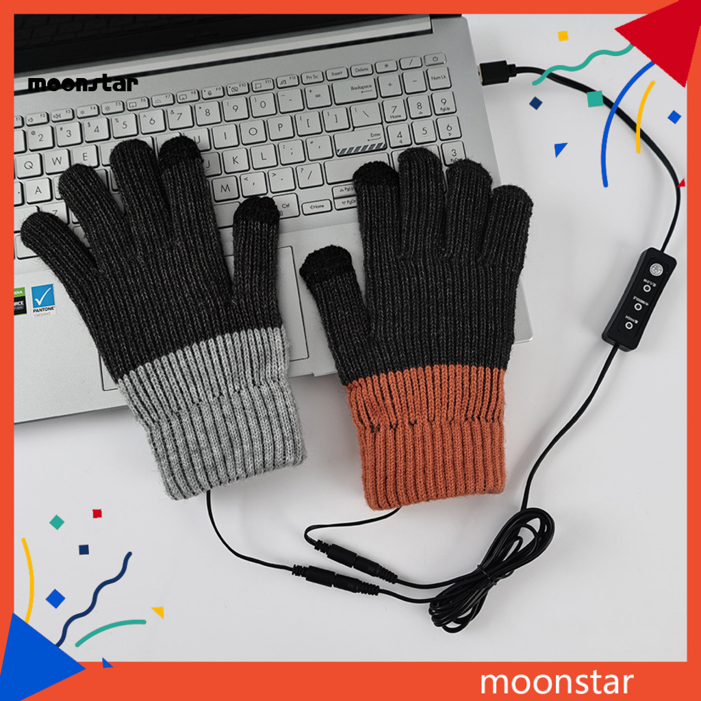 Moo 柔軟舒適的 Usb 手套加熱冬季手套 Usb 加熱手套冬季暖手器全指手套可調節溫度中性防滑針織手套