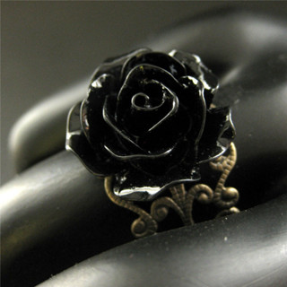 哥特式黑色玫瑰花可調整戒指巫術異教哥特式風格珠寶
