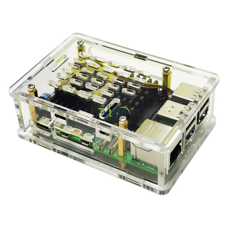 樹莓派5代 亞克力透明外殼 4調速針散熱風扇散熱器保護殼盒子機箱