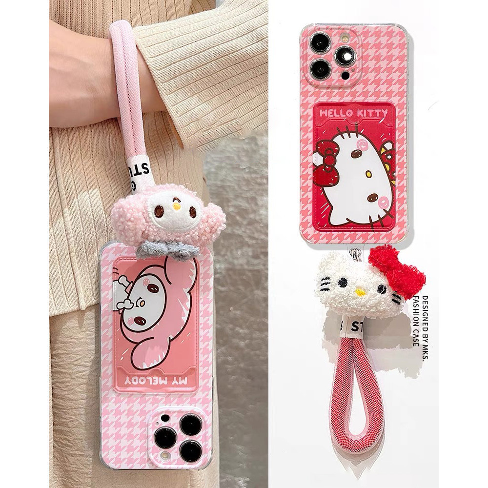 卡通 Hello Kitty Melody 卡包錢包掛繩腕帶手機殼適用於 IPhone 11 手機殼 IPhone 14