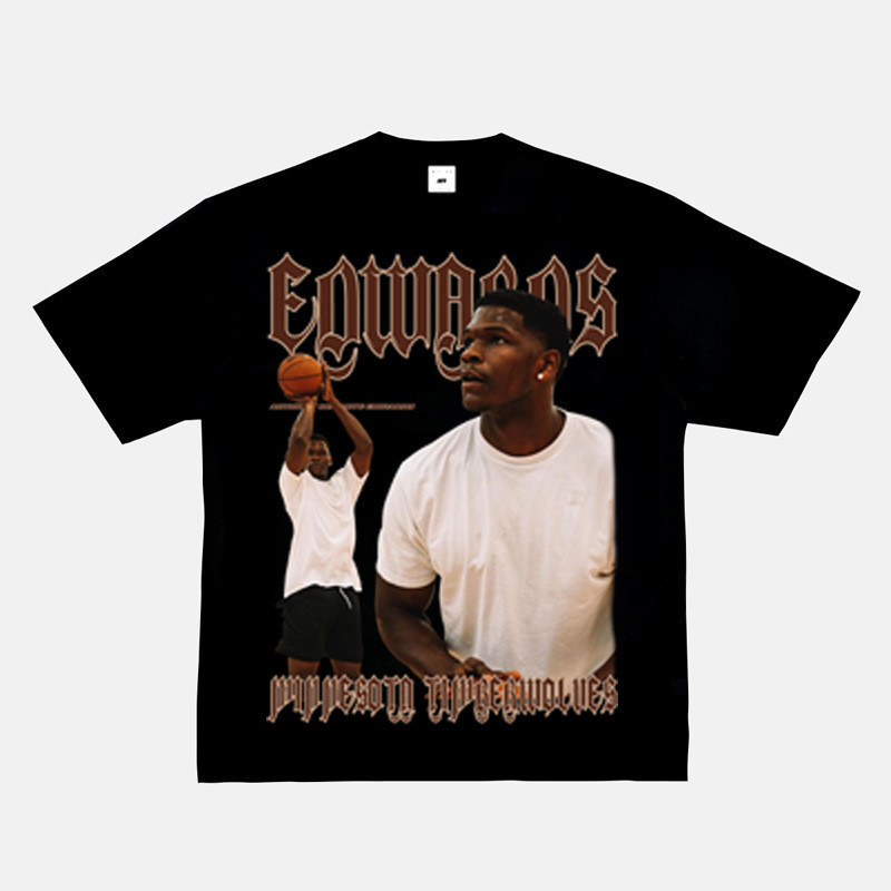 [Yootaaa] Nba Anthony Edwards 時尚嘻哈街短袖純棉 T 恤,2024 年新款波浪形