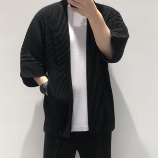 【桃園出貨 高品質 專做回頭客】 三宅男裝 摺衣三宅 三宅外套 春夏季三宅男士半袖開衫日係風褶皺寬鬆大碼短袖外套百搭西裝
