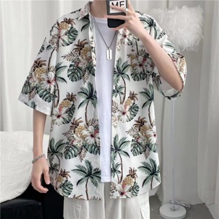 【HOT 本舖】男裝 M-3XL 春季休閒風 夏威夷襯衫男 短袖 寬鬆 ins潮牌 韓版 夏裝 碎花襯衣 男衣