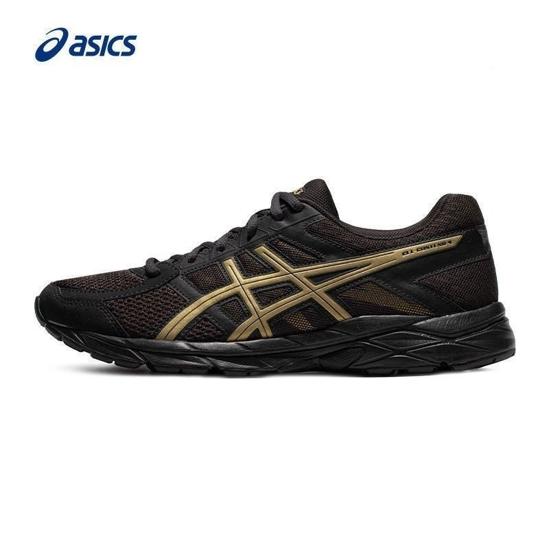 年終清倉Asics ASICS跑步鞋男鞋GEL-CONTEND 4緩震黑金網麵透氣運動鞋男