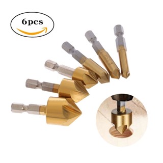 木工五刃倒角器六角柄鍍鈦6-19mm套裝90度去毛刺工具倒角刀鑽頭
