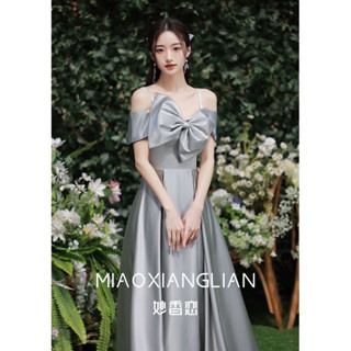 灰色伴娘服2025新款顯瘦仙氣姐妹團晚禮服女小個子高階感