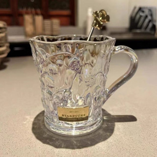 STARBUCKS 免費杯墊和手提包 410 毫升星巴克不倒翁咖啡水杯帶攪拌棒鈴蘭鐳射交響樂壓花優雅星巴克韓國馬克杯