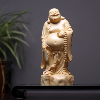 檜木精雕大肚彌勒佛笑佛像家用寺廟佛龕供奉神像擺件裝飾品工藝品