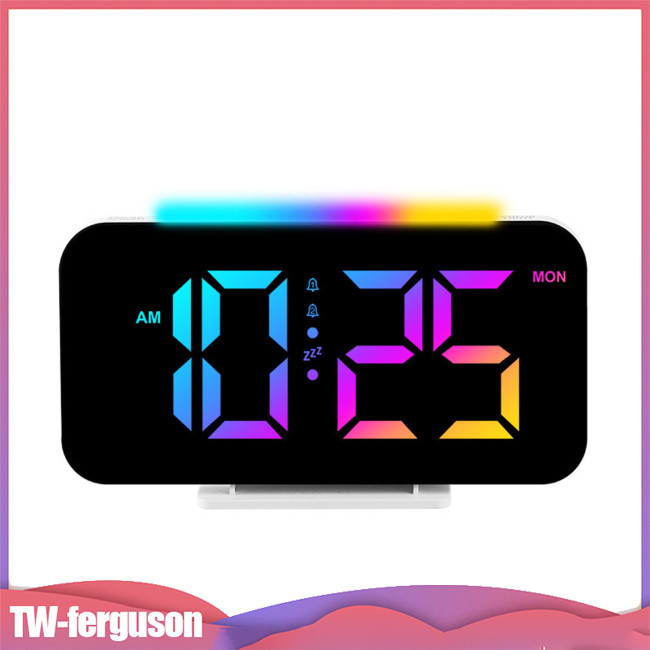 Fe 桌面數字時鐘 RGB 顯示鬧鐘帶環境照明夜燈電子 LED 時間顯示 USB 供電