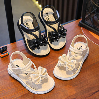 韓國魔術貼涼鞋兒童女孩蝴蝶鑽珍珠夏季時尚
