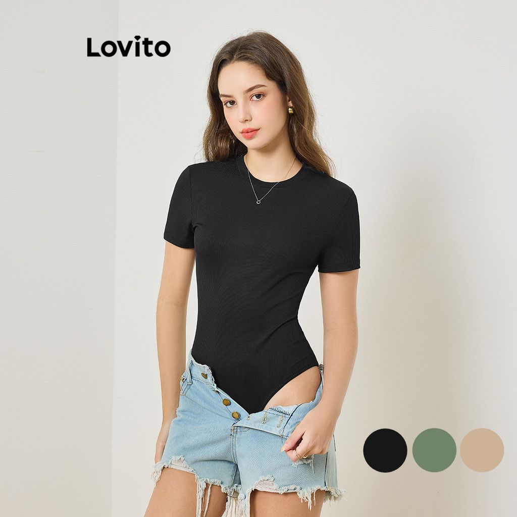 Lovito 女士休閒素色羅紋針織連身衣 L83ED036