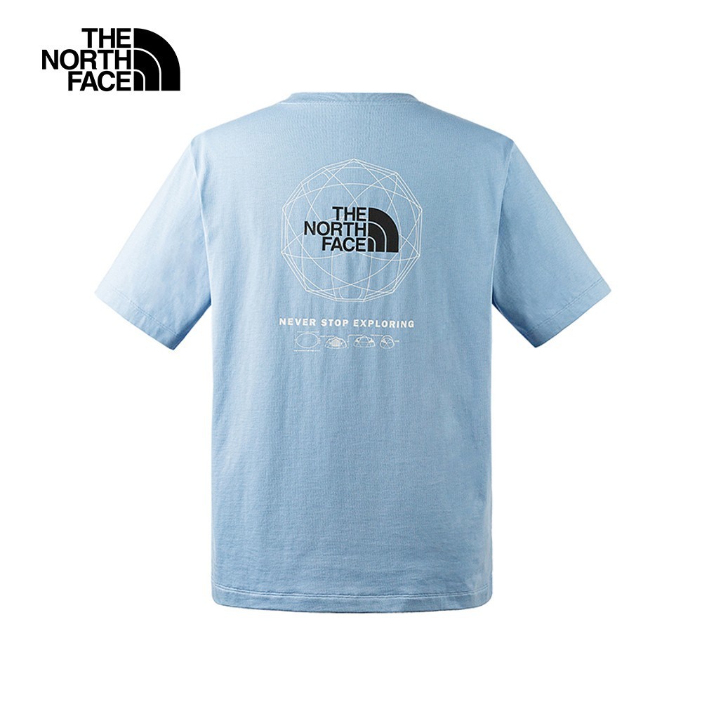 The North Face北面男女款藍色純棉品牌LOGO帳篷印花短袖T恤｜8CSUQEO