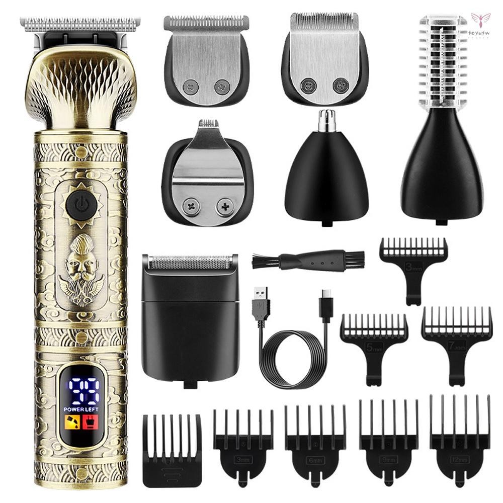 理髮機套件專業 7 合 1 頭髮修剪器剃須刀帶 LED 顯示屏金屬可充電男士理髮器