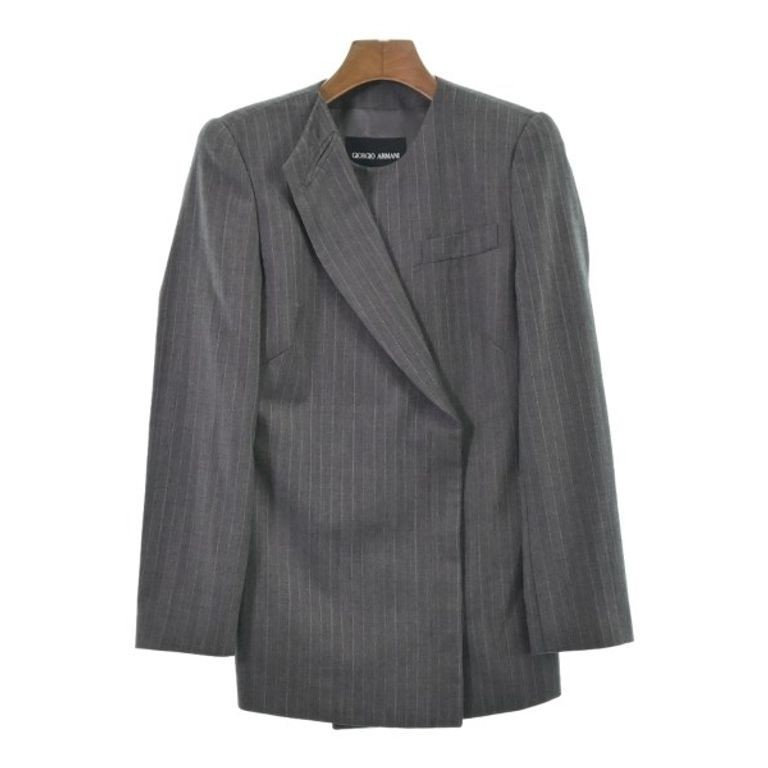 Giorgio Armani 亞曼尼 夾克外套灰色 女用 條紋 棕色 日本直送 二手