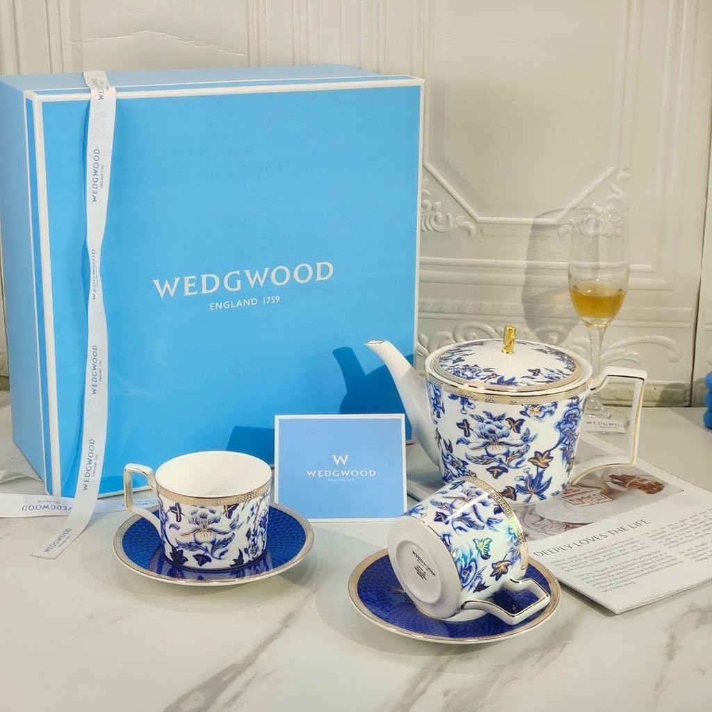Wedgwood家瑋致活芙蓉藍色骨瓷歐式下午茶咖啡杯碟盤家用喬遷送禮禮盒裝禮品