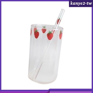 [KY] 玻璃杯水杯帶吸管 400 毫升透明玻璃杯飲料果汁咖啡