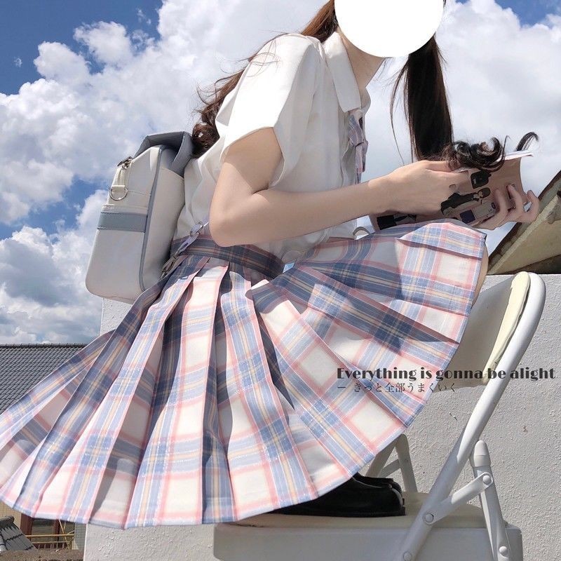 新品 現貨【藍莓冰沙】空栗鼠丸學生jk格裙正版原創日系學院風銀線百褶短裙