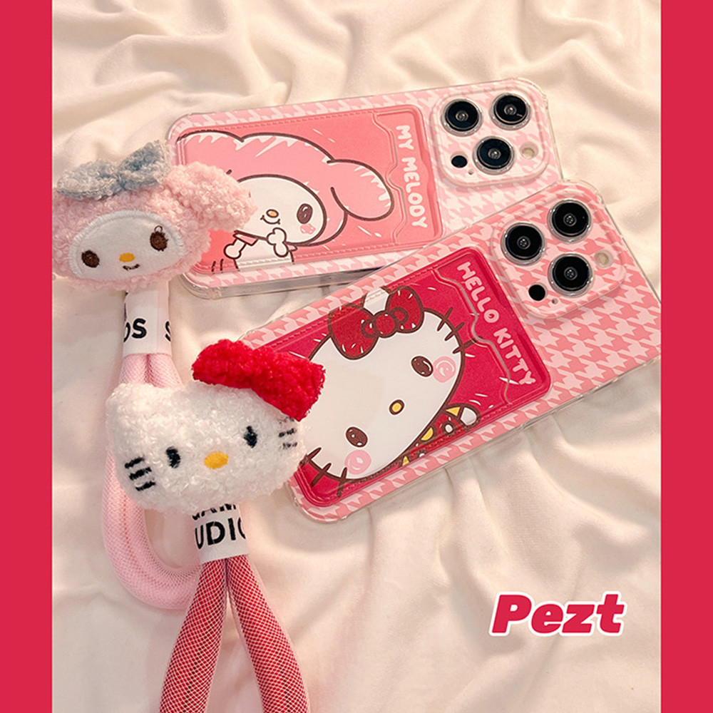 可愛可愛時尚 Hello Kitty Melody 卡包錢包掛繩腕帶手機殼適用於 IPhone 11 手機殼 IPhon