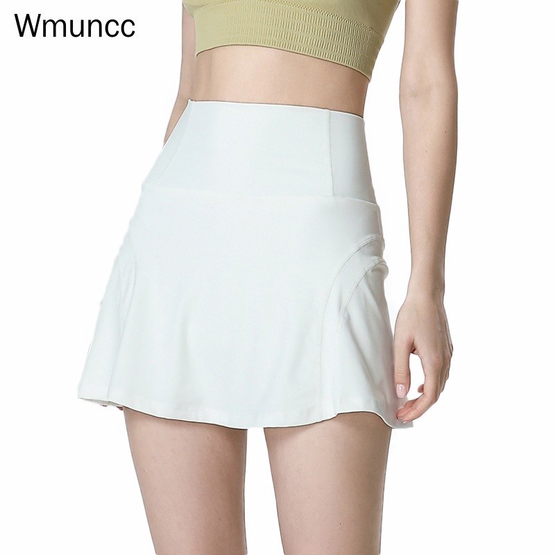 Wmuncc高腰假兩件套運動短裙女跑步健身瑜伽短褲防光速乾舞蹈網球裙褲