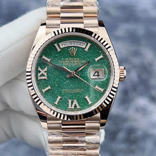 ⌚️R⌚️Watch 星期日曆型128235-0068綠色砂金石錶盤鑽石刻度腕錶