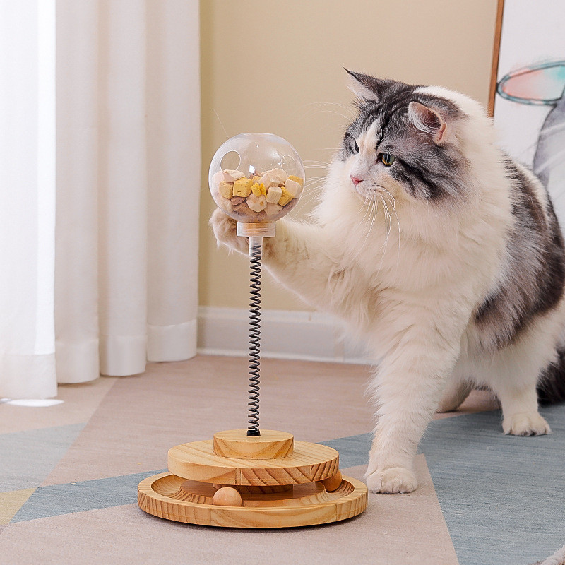 【樂玩百貨】實木轉盤貓玩具寵物食具益智不倒翁漏食球 7NGB