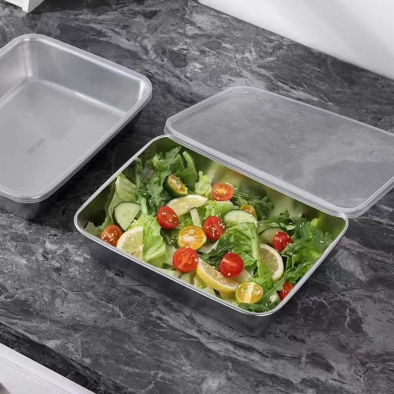 304不鏽鋼保鮮盒  方盤保鮮盒 家用 廚房 加厚 蒸魚 燒烤 涼菜盤 果盤