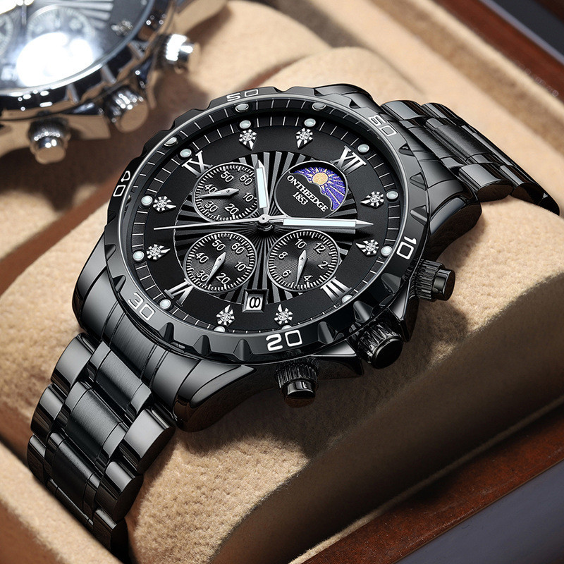 ONTHEEDGE品牌手錶 086-2 多功能 夜光 防水 石英 實心鋼帶 高級男士手錶