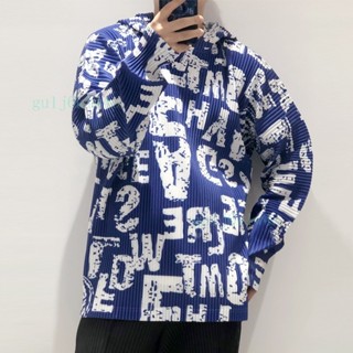 【桃園出貨 高品質 專做回頭客】 三宅男裝 摺衣三宅 三宅上衣 2024新款三宅春季男士字母印花衛衣連帽外套休閒褶皺