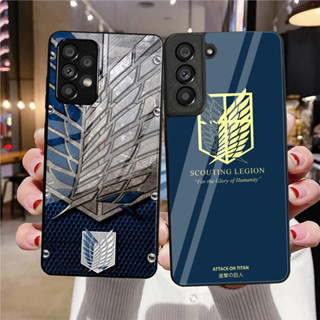 SAMSUNG 進擊的巨人標誌鋼化玻璃手機殼適用於三星 Galaxy A11 A14 A20 A30 A22 A32 A