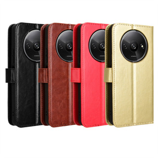 日本書本式側掀皮套 小米Poco C61手機殼紅米Redmi A3 4G皮套翻蓋瘋馬紋掛繩插卡保護套素面手機殼
