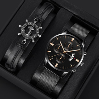 Wrist watch 手錶 仿機械錶 【高硬度鍍膜鏡面】網帶手錶男全自動三眼商務男表皮帶夜光日曆學生非機械錶3/6