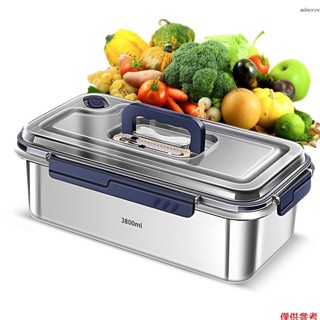 大容量帶蓋密封保鮮盒 食品級316L不鏽鋼便攜便當盒帶時間記錄條 加寬密封圈 四面扣鎖 隱藏式手柄 防漏冰箱冷凍蔬菜水果