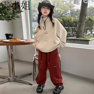 【雲小姐】 女童長袖 女童設計感半拉鍊連帽衛衣春秋新款韓版寬鬆bf慵懶風休閒套頭上衣