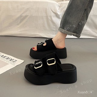 Xuan🥨【30天熱銷1496件】新款百搭增高牛仔佈拖鞋運動羅馬涼鞋子歐貨潮厚底鬆糕涼鞋女