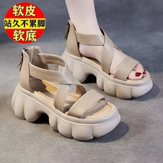 厚底涼鞋女2025復古鬆糕羅馬鞋輕便軟底中老年媽媽鞋