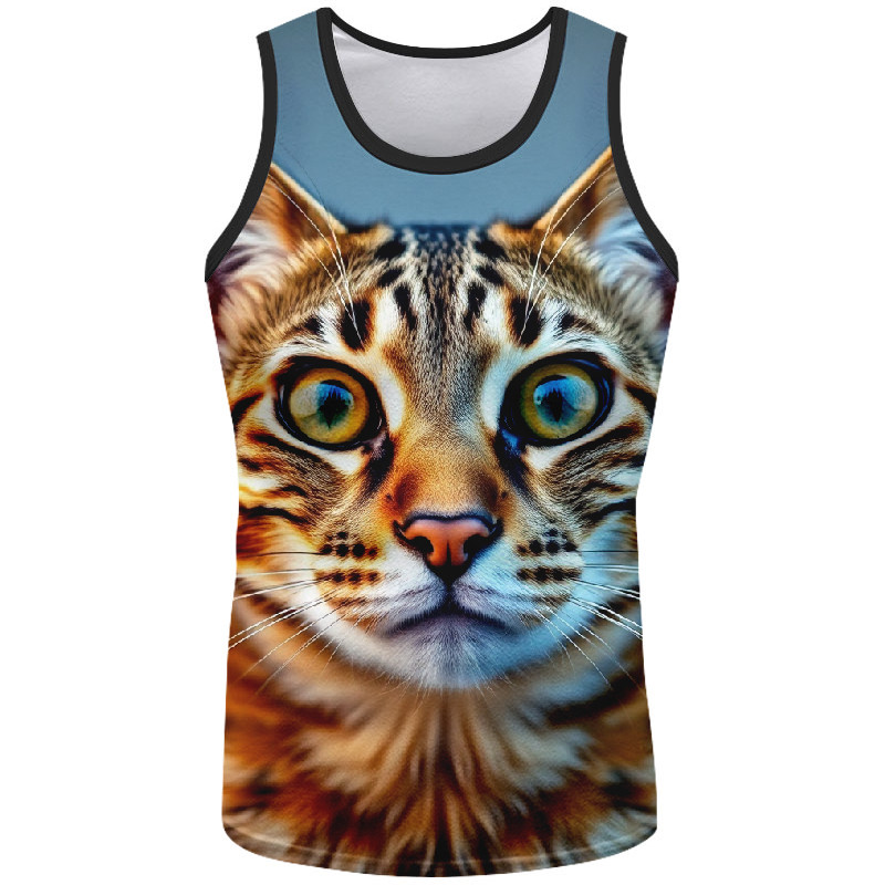 埃及喵3d印花t恤背心休閒男士女士貓短袖t恤可定制無袖上衣
