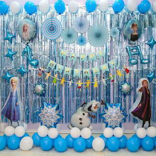 冰雪奇緣藍色主題生日裝飾氣球套裝愛莎安娜公主 鋁膜兒童派對佈置 寶寶生日派對