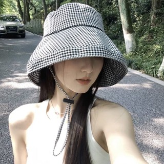 ✨Pyk派克✨韆鳥格子防曬漁夫帽女2025新款夏季紫外綫大帽簷遮陽帽遮臉太陽帽