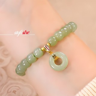 翡翠甜甜圈吊墜手鍊女士仿玉綠珠子手鍊優雅奢華珠寶