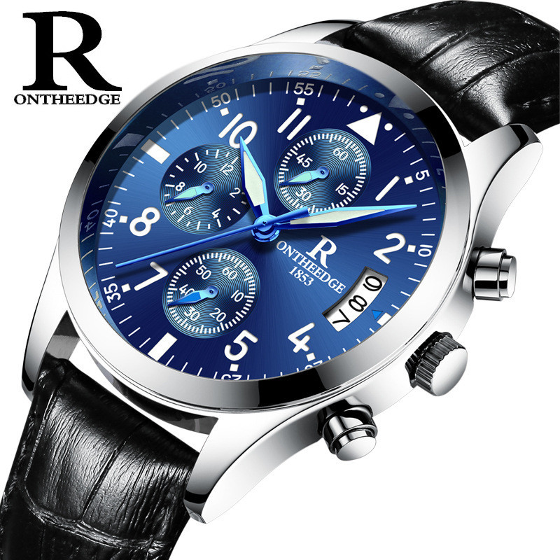 ONTHEEDGE手錶 RZY028皮 多功能 鋼皮帶 日曆 石英 防水 高尚男士手錶