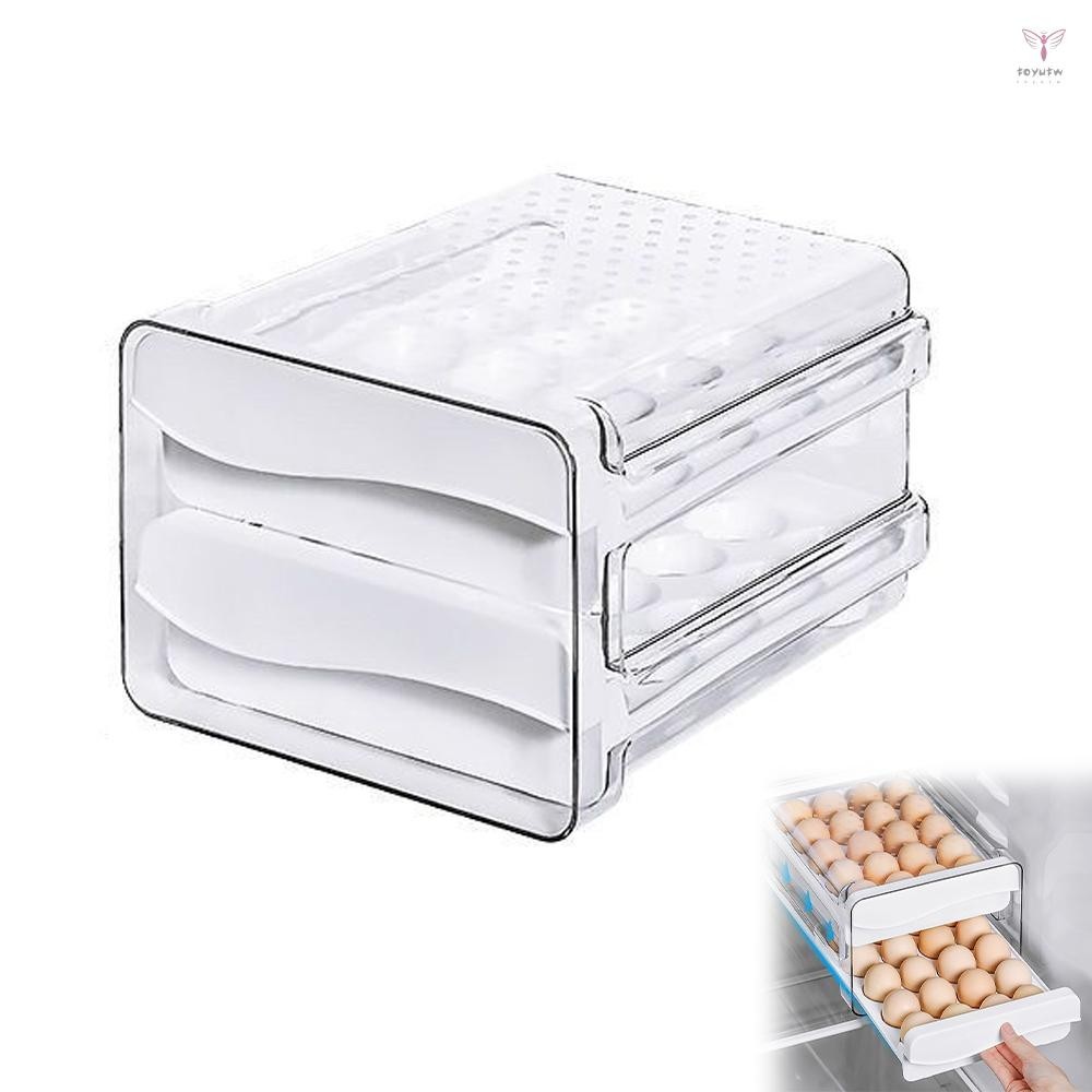 用於冰箱雞蛋收納盒的大容量雞蛋架帶蓋和冰箱把手 2 件裝透明雞蛋儲存託盤 40 個雞蛋分配器,適用於家庭餐廳廚房