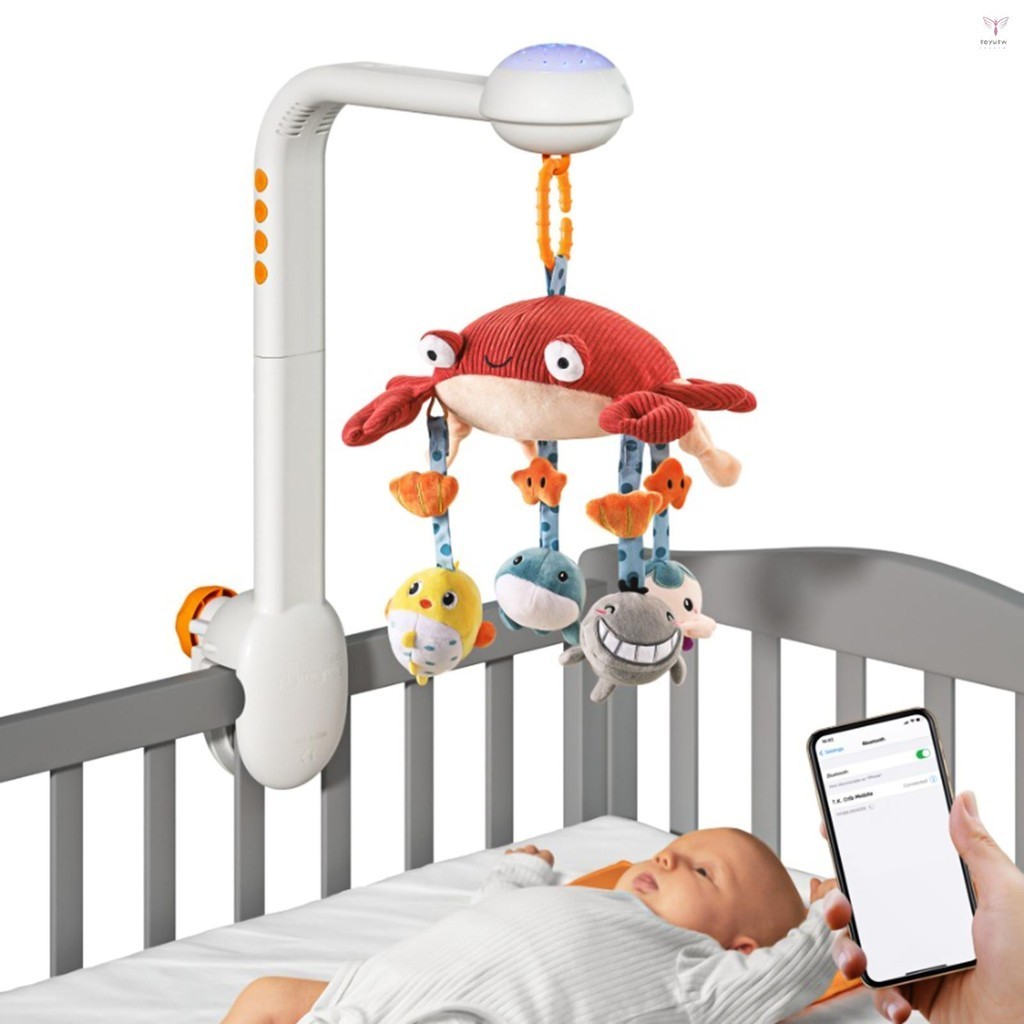 360 多功能螃蟹音樂嬰兒床移動玩具星空投影燈° 可旋轉可愛卡通搖鈴吊墜適合新生兒