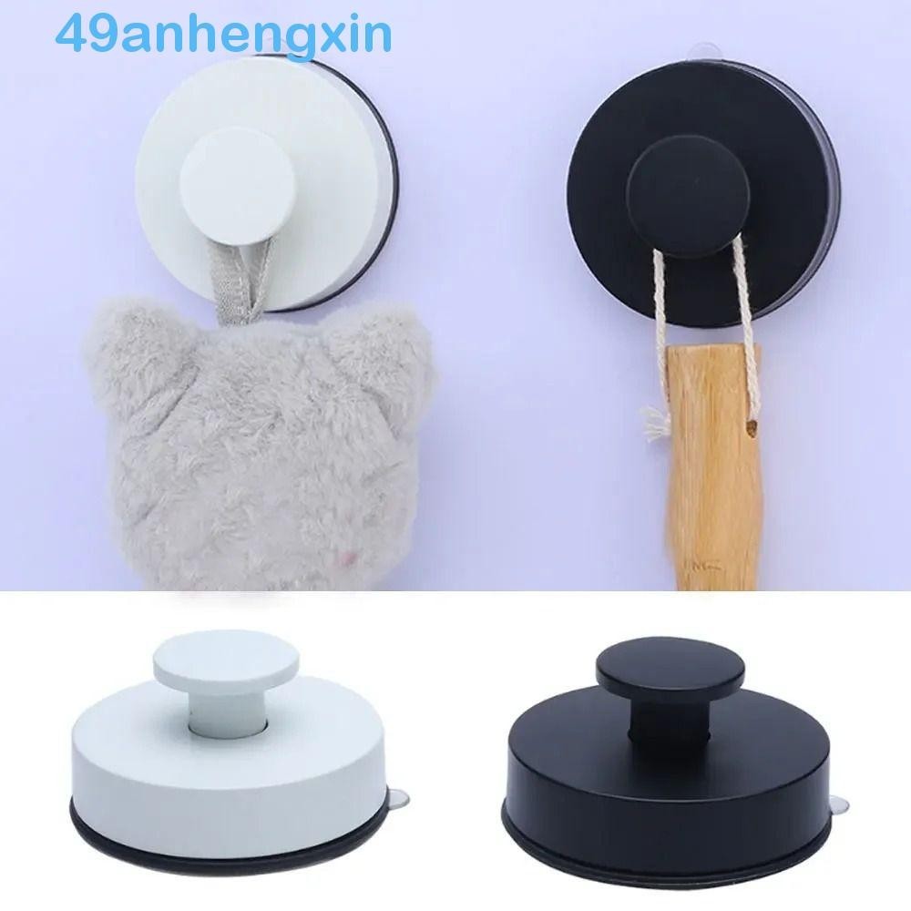Anhengxin 吸盤掛鉤,黑色/白色免打孔吸盤掛鉤,固定塑料衣架可重複使用壁鉤浴室